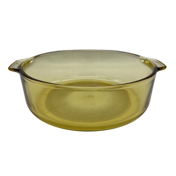 Vintage Amber Glass Round Casserole Dish w/ Handles Mexico 8.25" - Picture 2 of 7